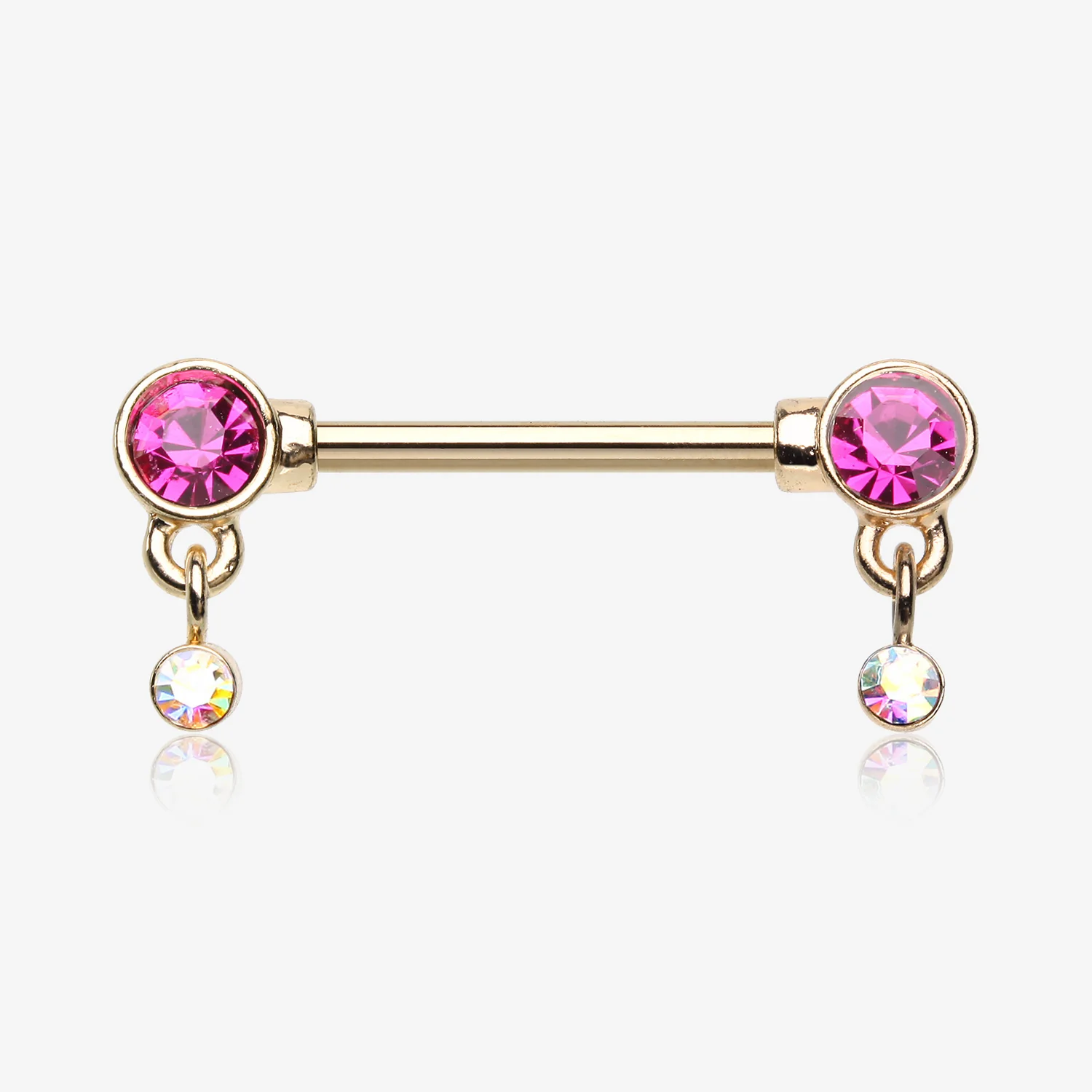 A Pair of Golden Sparkle Dazzle Dangle Droplets Nipple Barbell