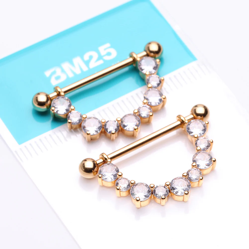 A Pair of Golden Sparkle Elegance Multi-Gem Dangle Nipple Shield - Image 3
