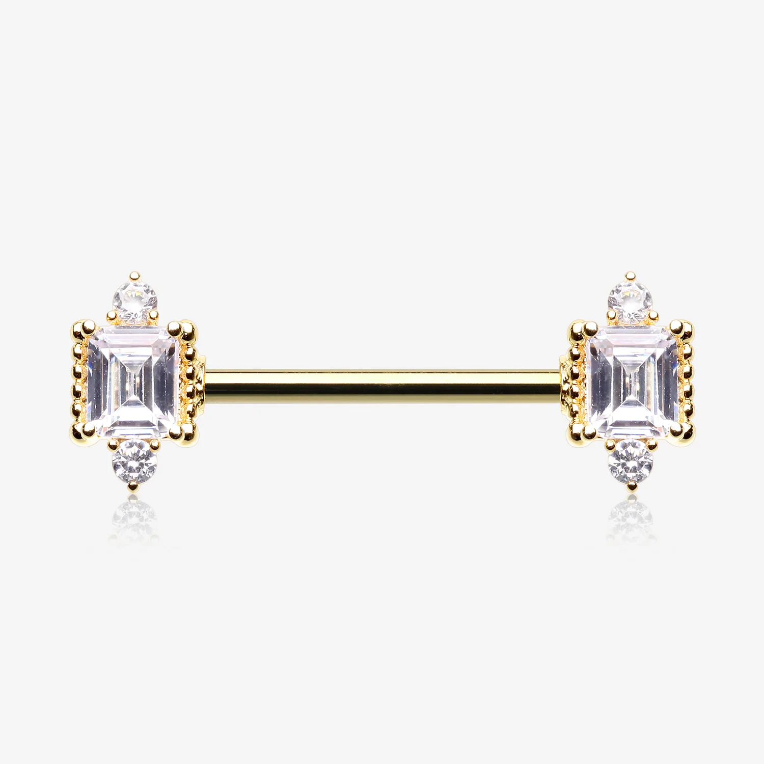 A Pair of Golden Sparkle Renaissance Princess Cut Nipple Barbell