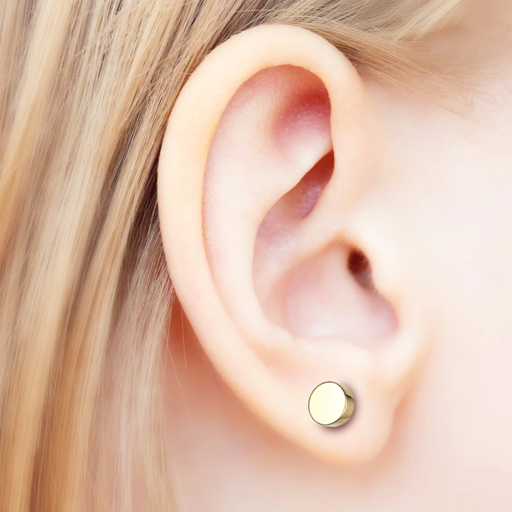 A Pair of Golden Steel Magnetic Fake Plug Earring - Image 3