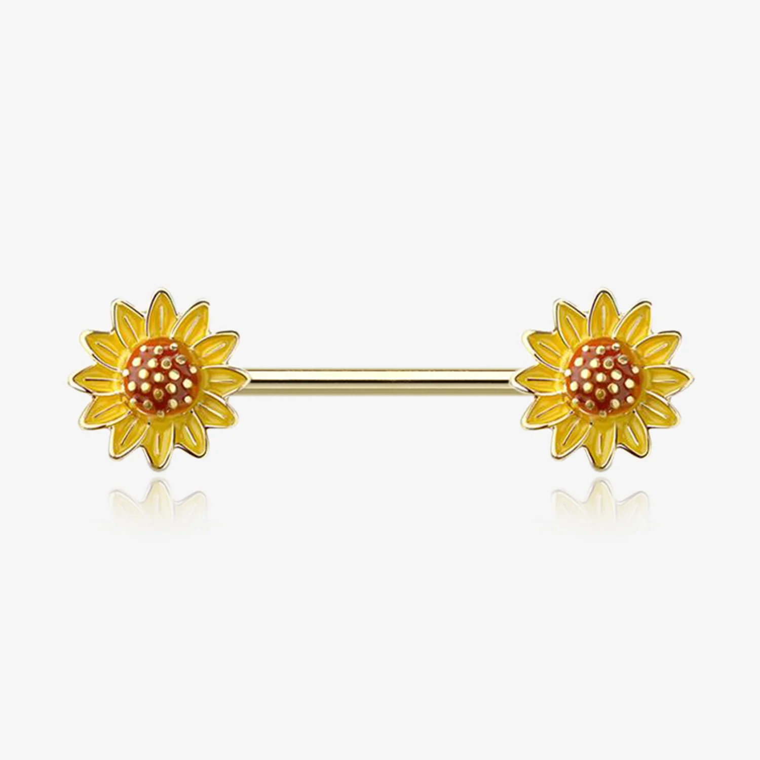A Pair of Golden Sunflower Blossom Nipple Barbell
