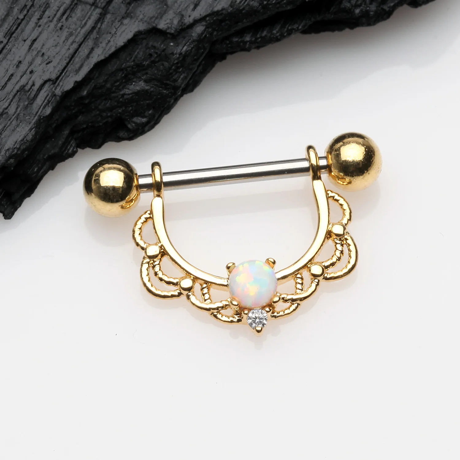 A Pair of Golden Turan Fire Opal Sparkle Dangle Nipple Shield - Image 2