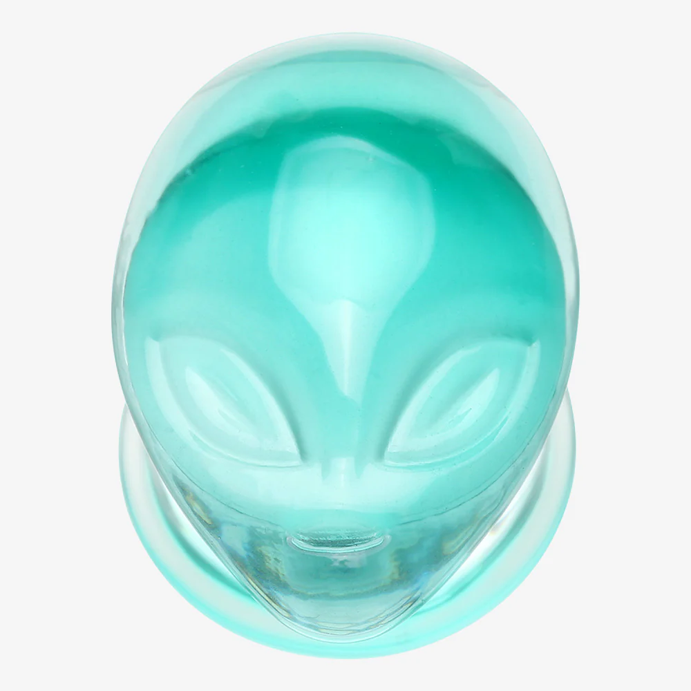 A Pair of Green Alien Head Glass Double Flare Plugs - Image 4