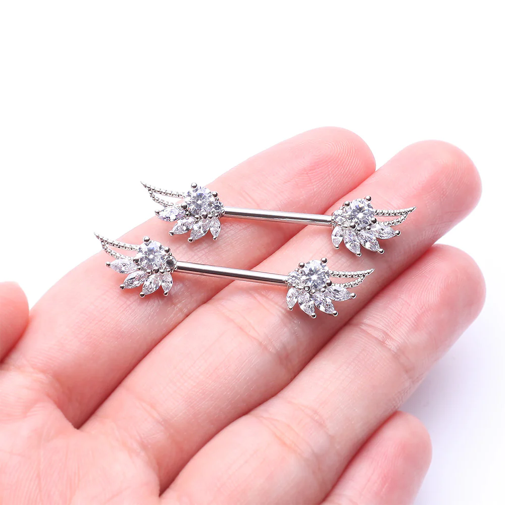 A Pair of Guardian Angelic Wing Sparkle Nipple Barbell - Image 3