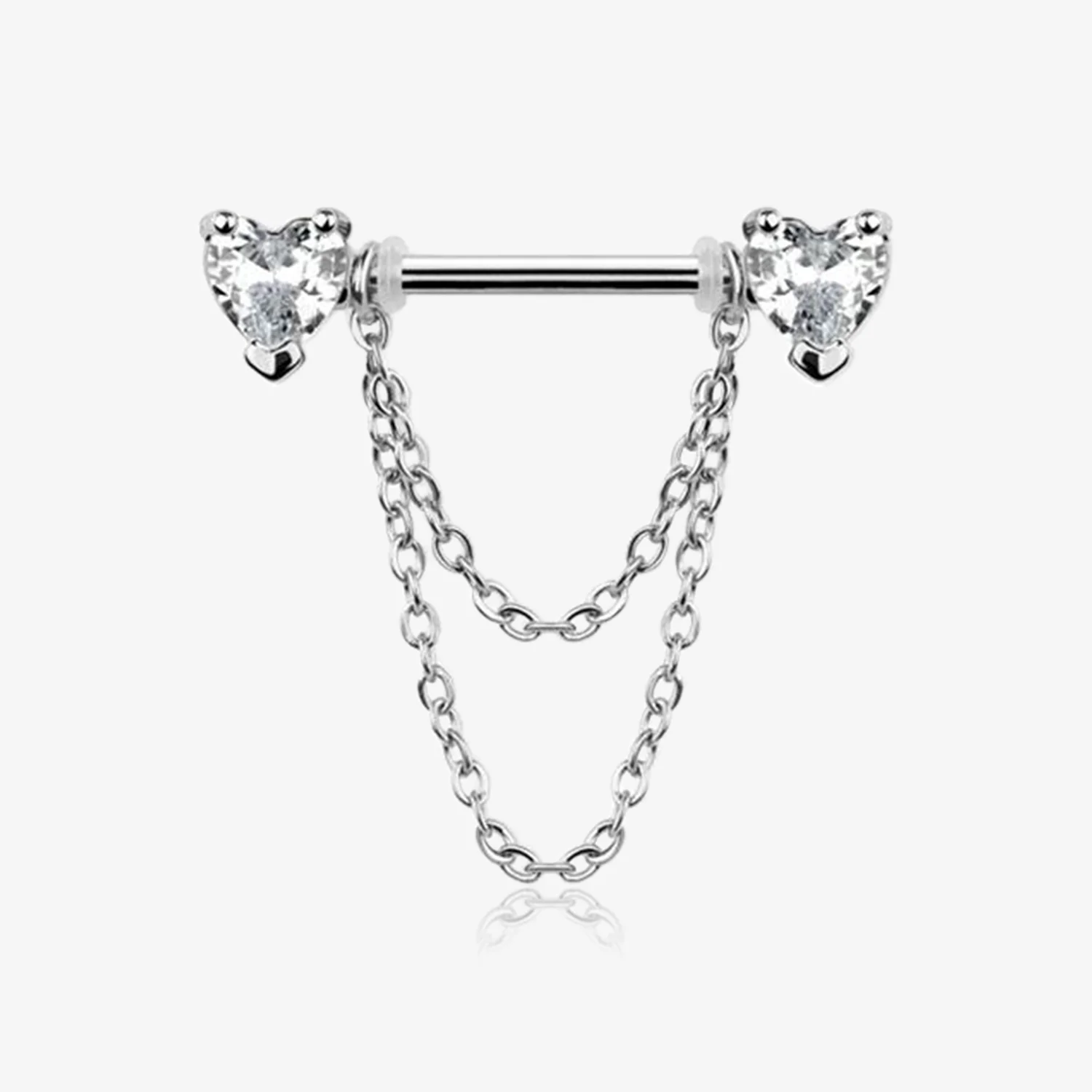 A Pair of Heart Gem Sparkle Double Chained Nipple Barbell