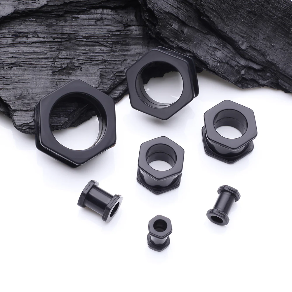 A Pair of Hexagon Bolt Flexible Silicone Double Flared Ear Gauge Tunnel Plug - Image 3
