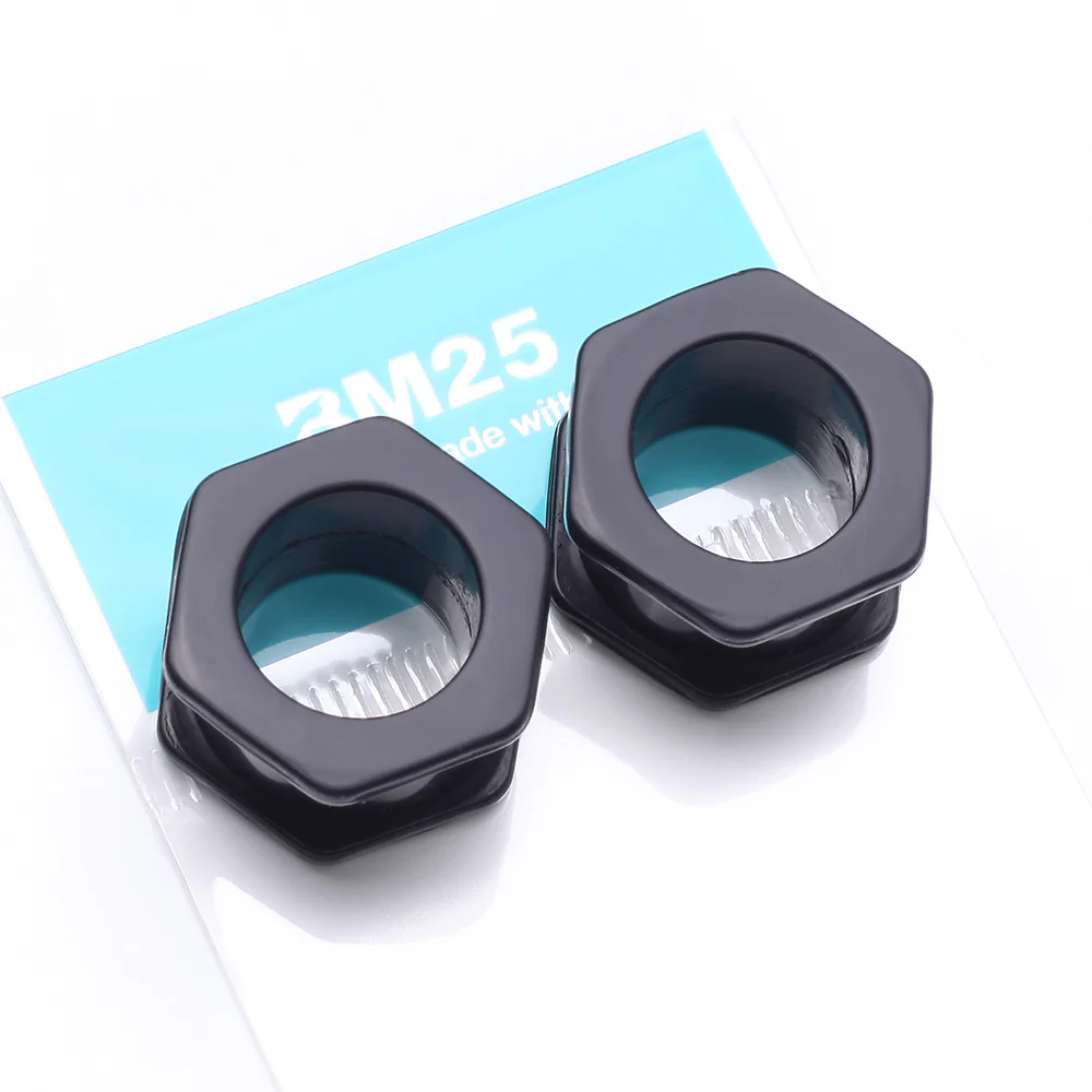 A Pair of Hexagon Bolt Flexible Silicone Double Flared Ear Gauge Tunnel Plug - Image 5
