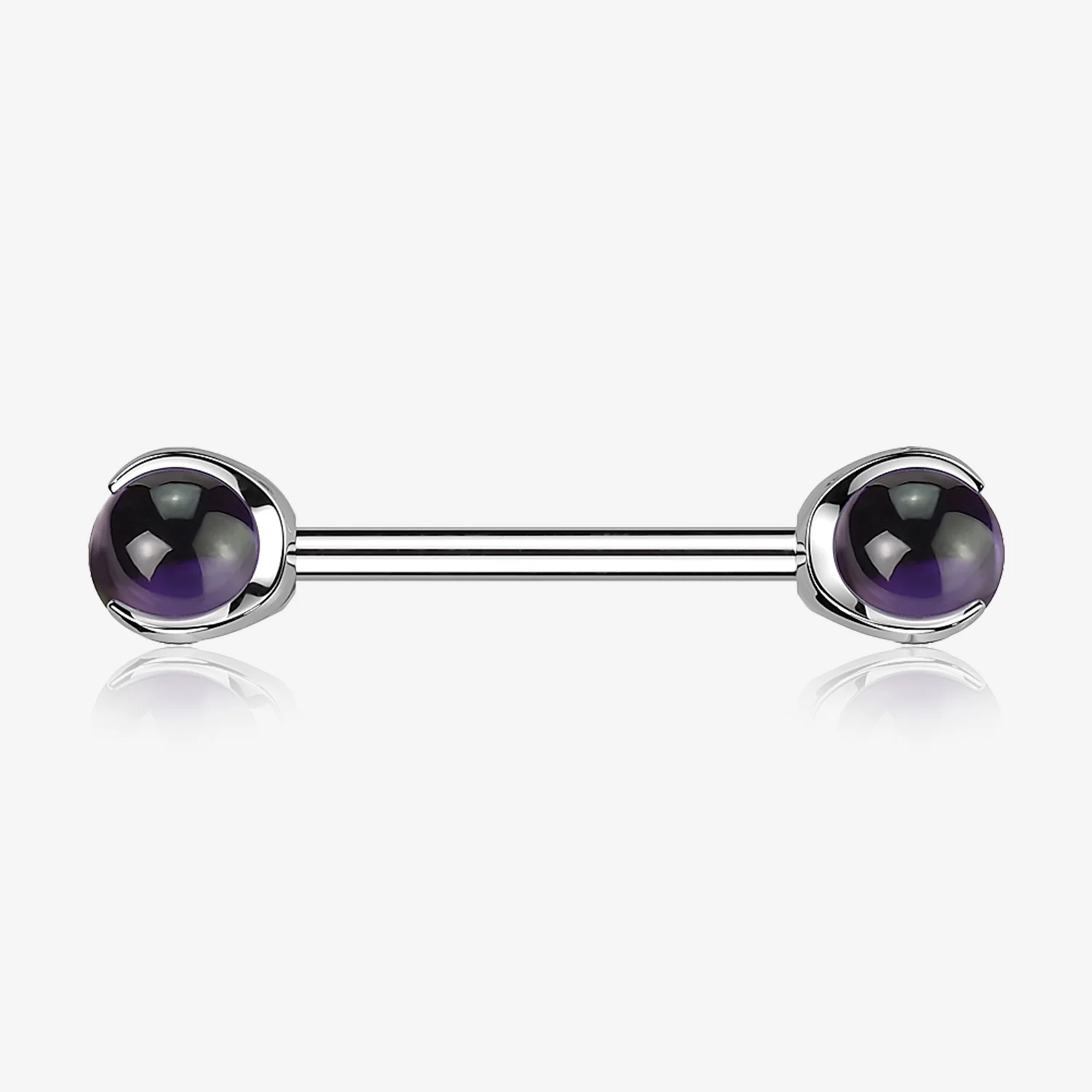 A Pair of Implant Grade Titanium Amethyst Stone Ball Claw Prong Internally Threaded Nipple Barbell