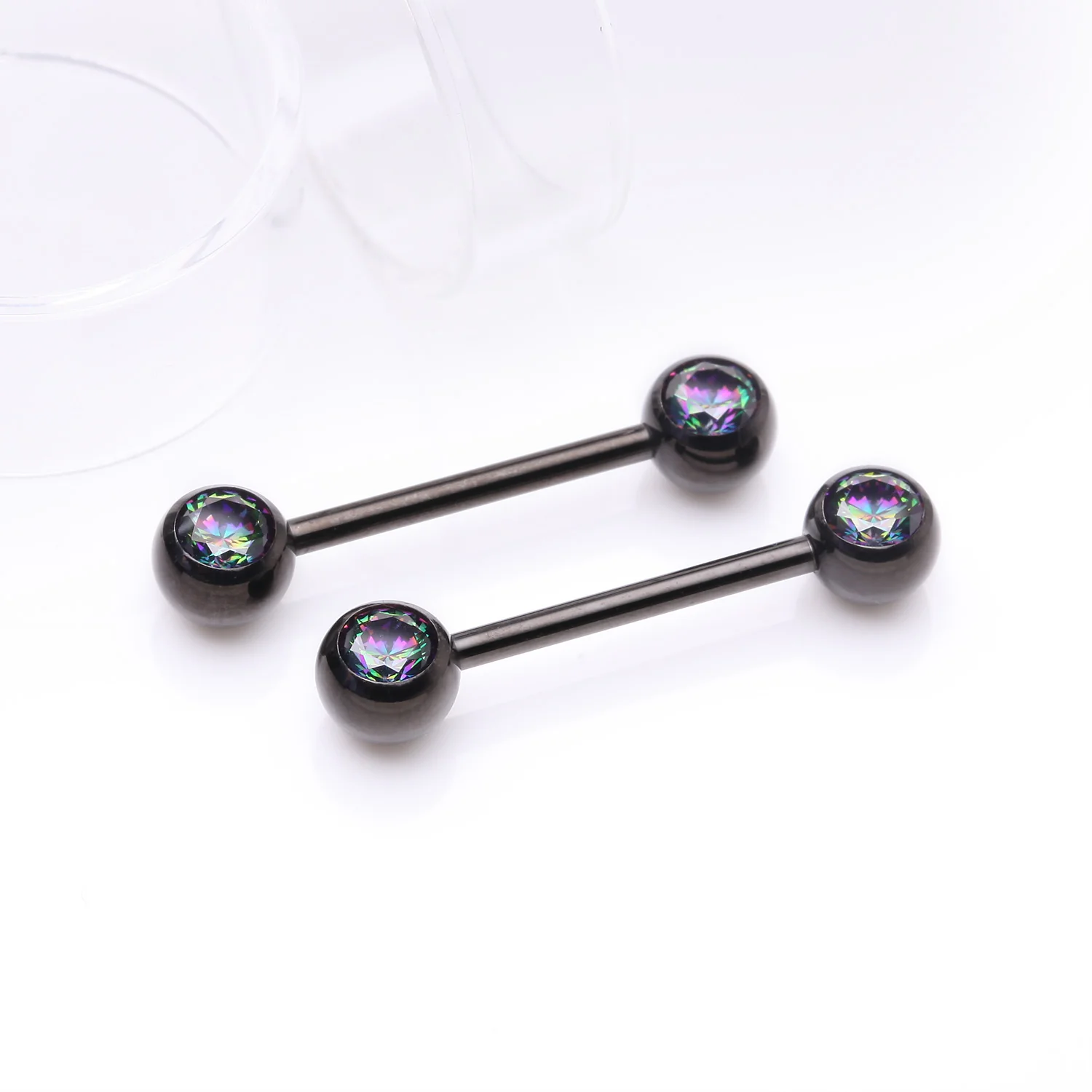 A Pair of Implant Grade Titanium Blackline Gem Ball Internally Threaded Nipple Barbell - Image 2