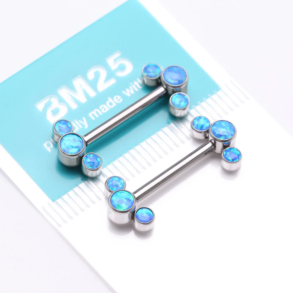 A Pair of Implant Grade Titanium Fire Opal Trio Internally Threaded Nipple Barbell - Image 4