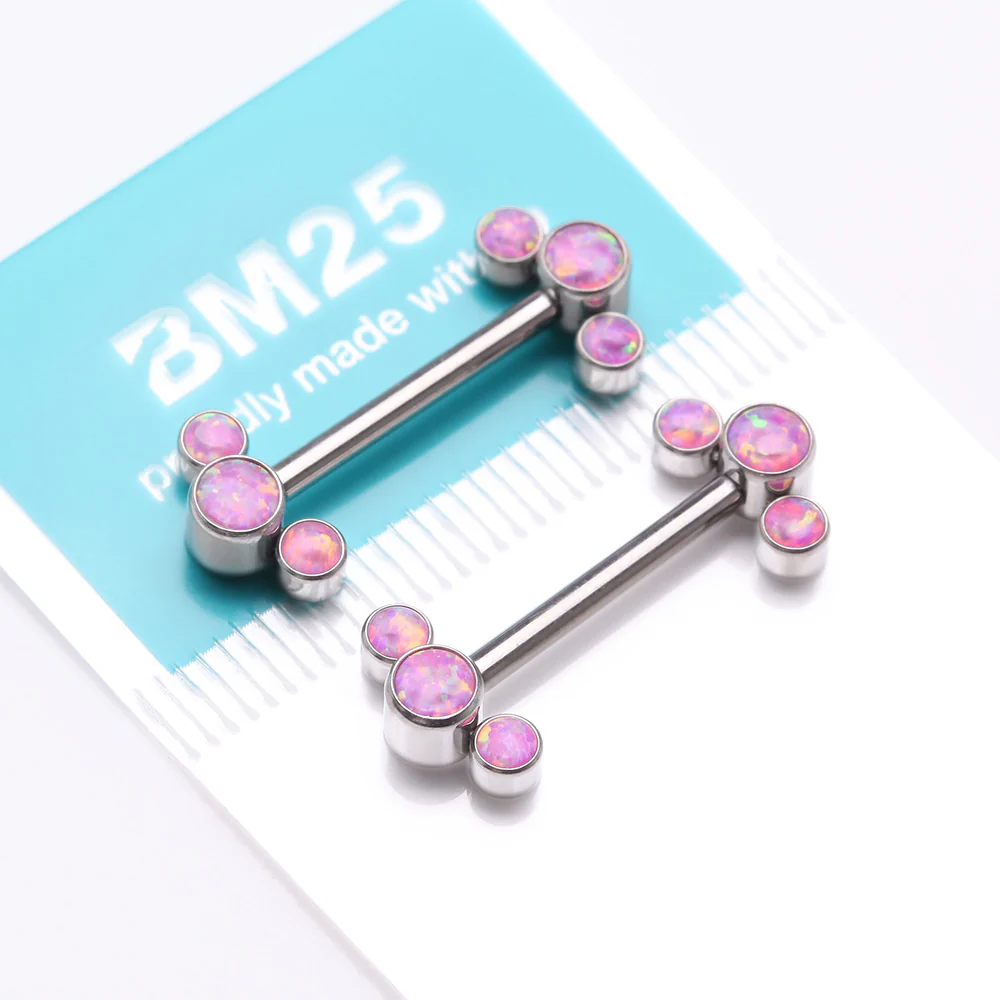 A Pair of Implant Grade Titanium Fire Opal Trio Internally Threaded Nipple Barbell - Image 4