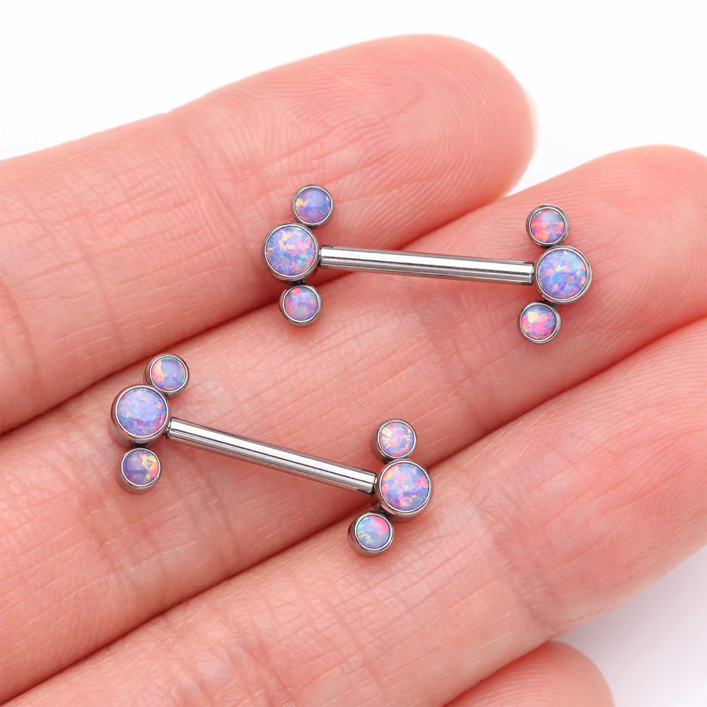 A Pair of Implant Grade Titanium Fire Opal Trio Internally Threaded Nipple Barbell - Image 3