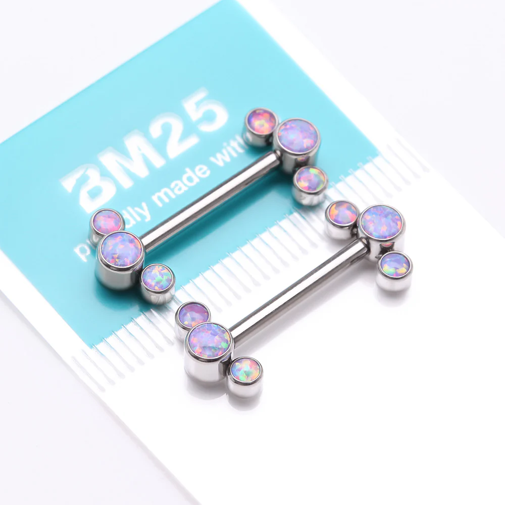 A Pair of Implant Grade Titanium Fire Opal Trio Internally Threaded Nipple Barbell - Image 4