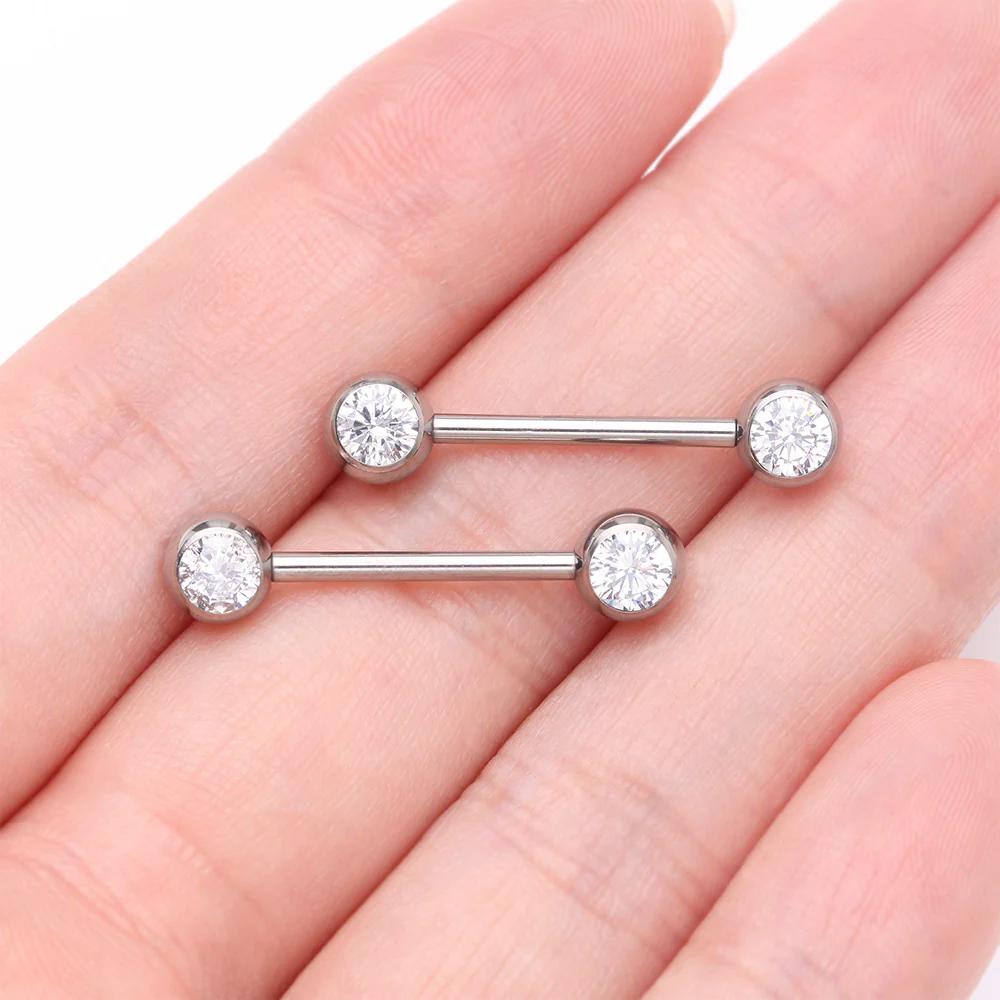 A Pair of Implant Grade Titanium Gem Ball Internally Threaded Nipple Barbell - Image 3