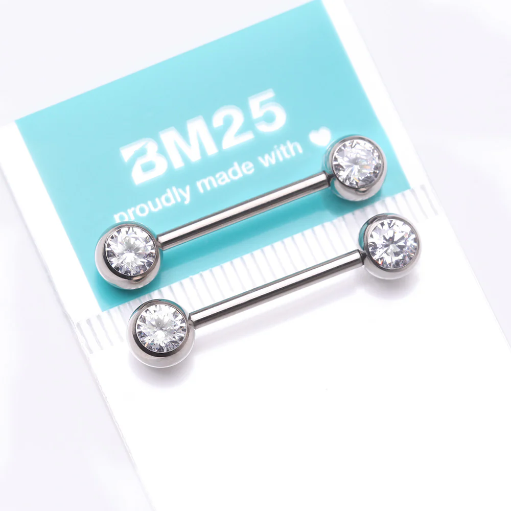 A Pair of Implant Grade Titanium Gem Ball Internally Threaded Nipple Barbell - Image 4