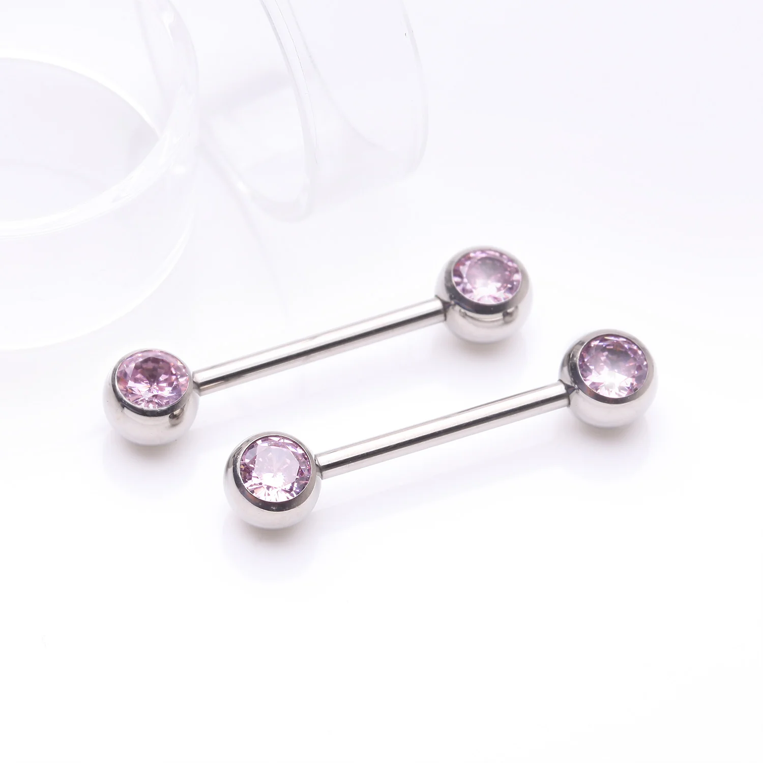A Pair of Implant Grade Titanium Gem Ball Internally Threaded Nipple Barbell - Image 2