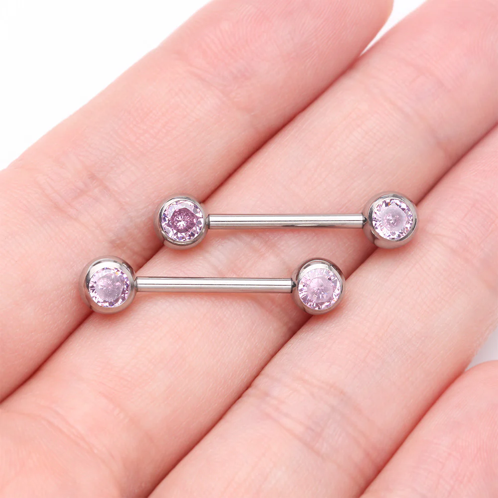 A Pair of Implant Grade Titanium Gem Ball Internally Threaded Nipple Barbell - Image 3