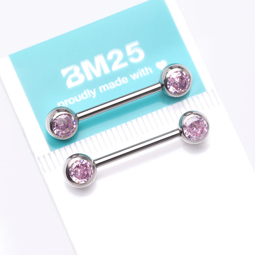 A Pair of Implant Grade Titanium Gem Ball Internally Threaded Nipple Barbell - Image 4