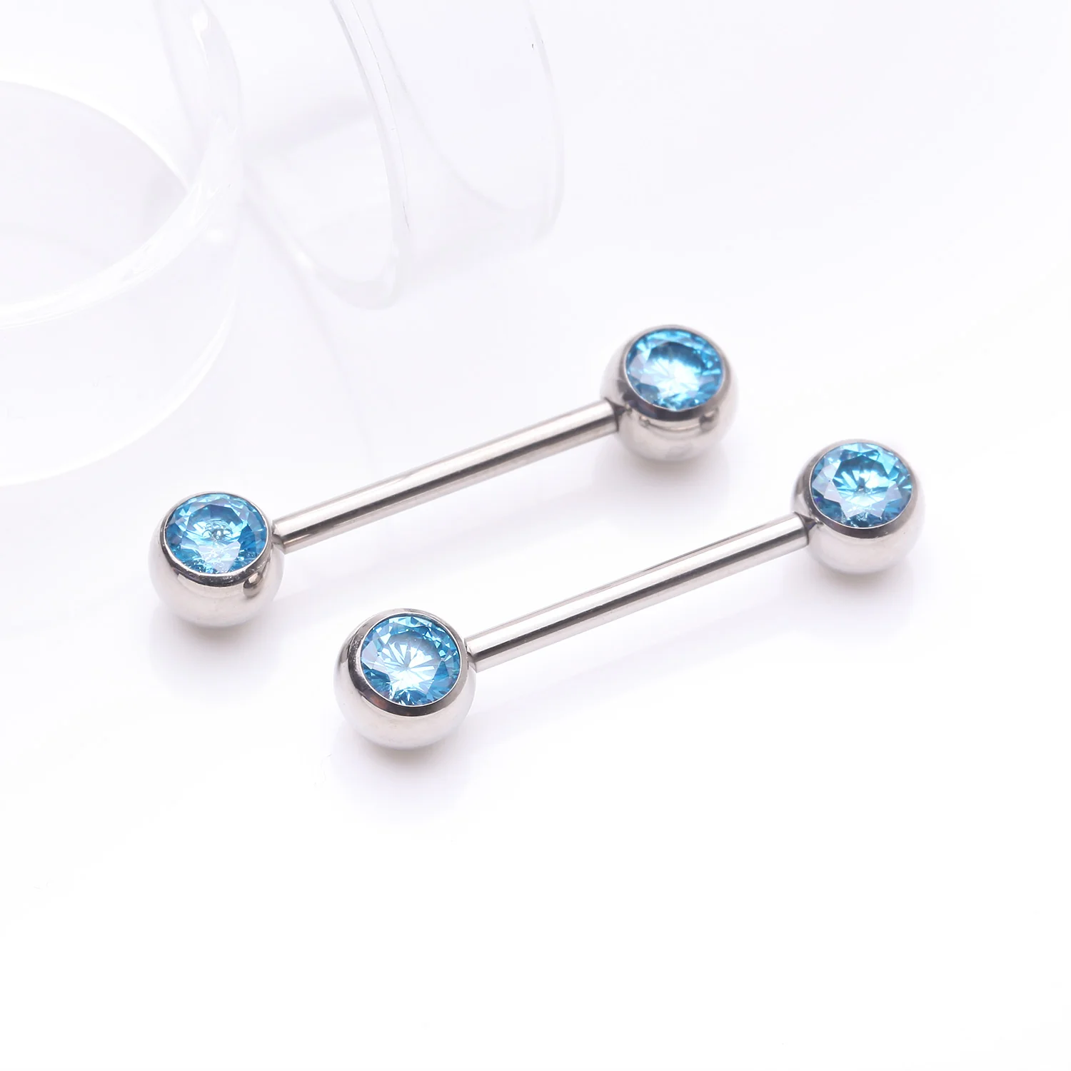 A Pair of Implant Grade Titanium Gem Ball Internally Threaded Nipple Barbell - Image 2