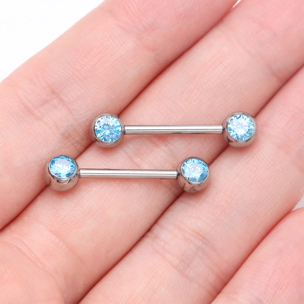 A Pair of Implant Grade Titanium Gem Ball Internally Threaded Nipple Barbell - Image 3