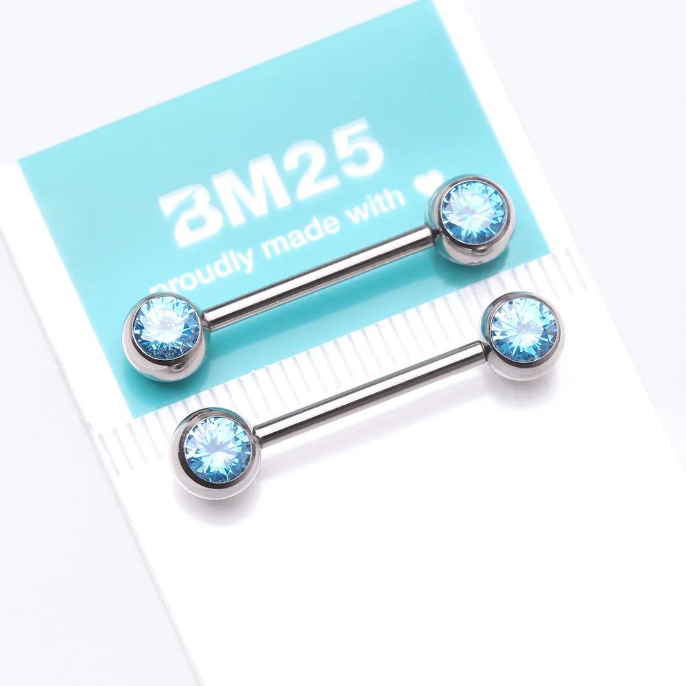 A Pair of Implant Grade Titanium Gem Ball Internally Threaded Nipple Barbell - Image 4