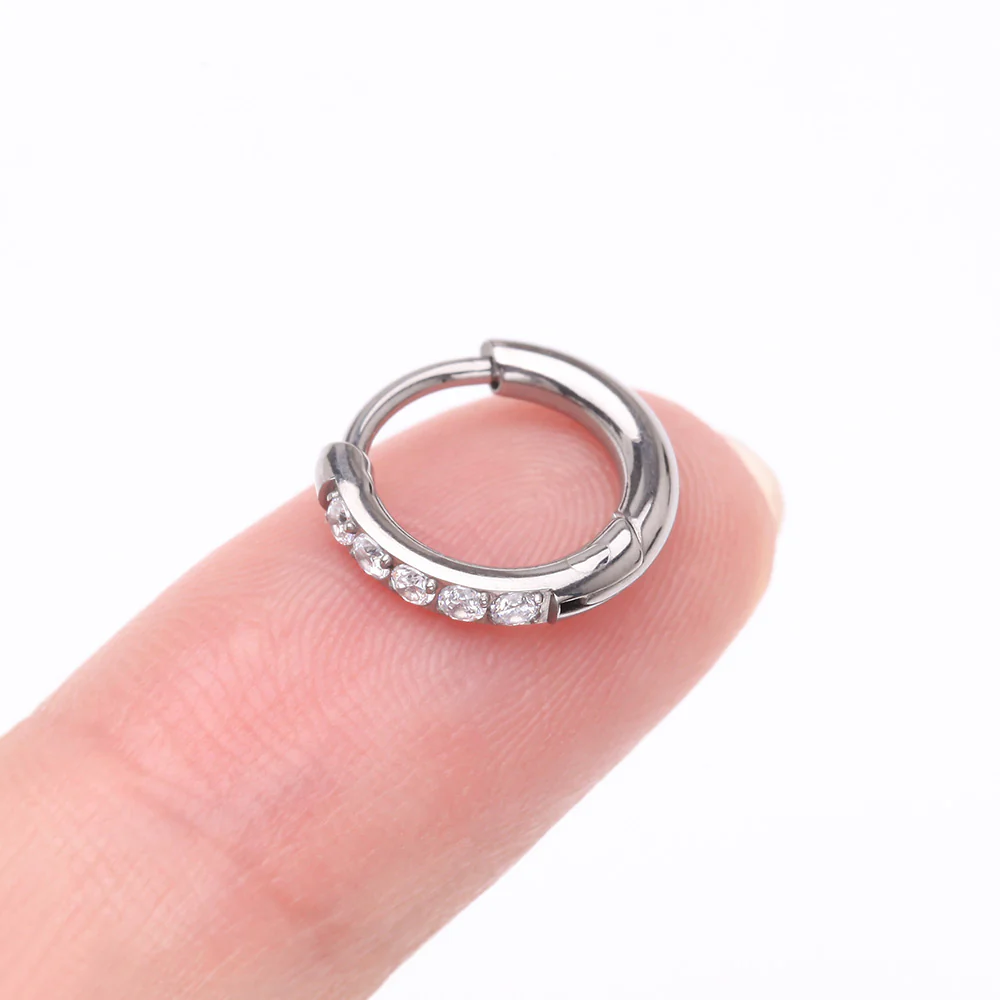 A Pair of Implant Grade Titanium Gem Lined Huggie Hoop Earring - Image 3