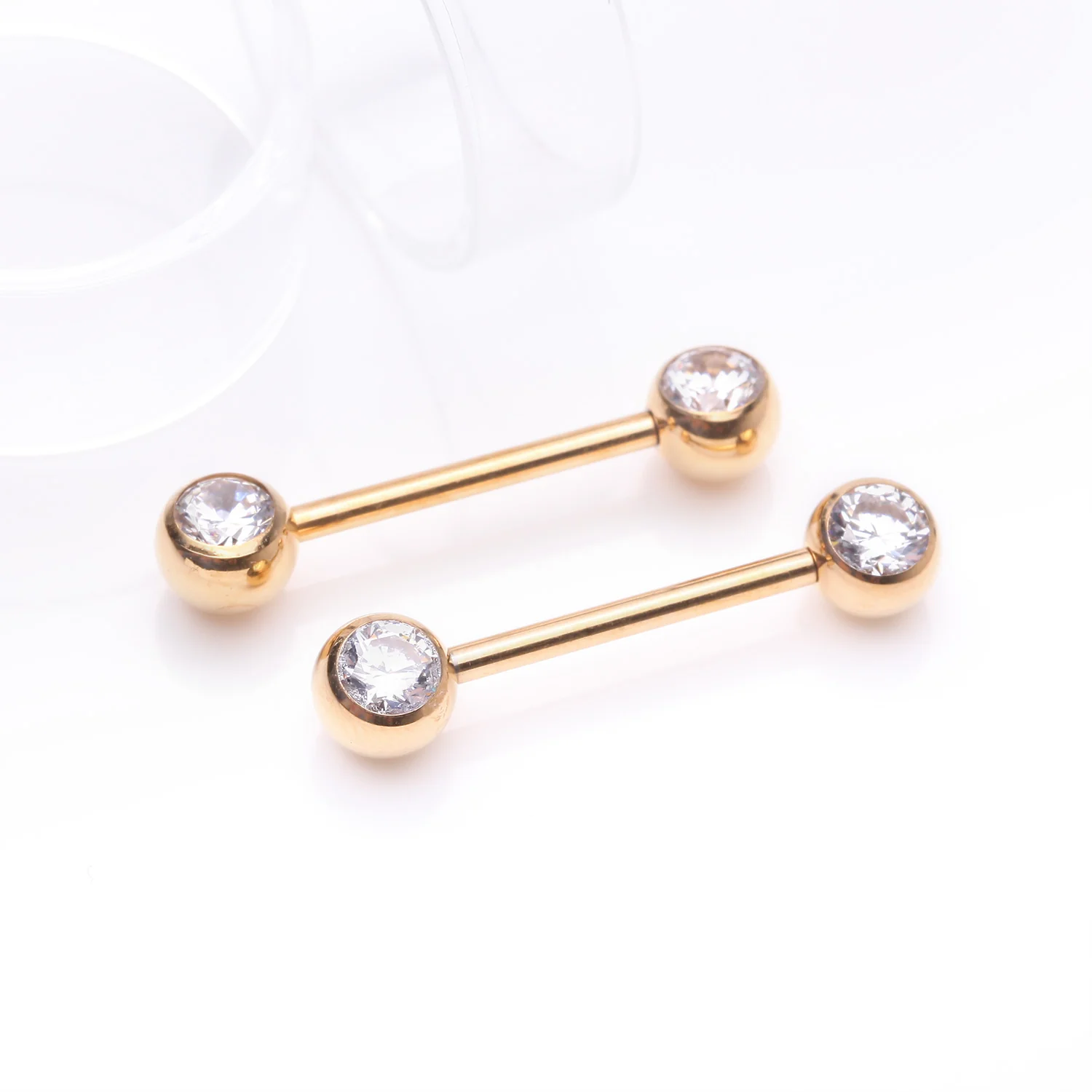 A Pair of Implant Grade Titanium Golden Gem Ball Internally Threaded Nipple Barbell - Image 2