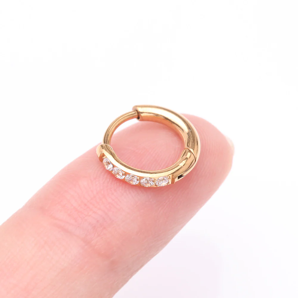 A Pair of Implant Grade Titanium Golden Gem Lined Huggie Hoop Earring - Image 3