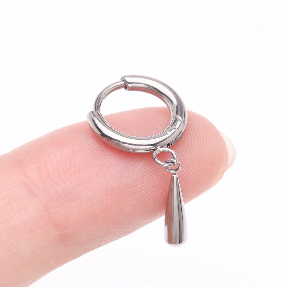 A Pair of Implant Grade Titanium Huggie Hoop Teardrop Dangle Earring - Image 3