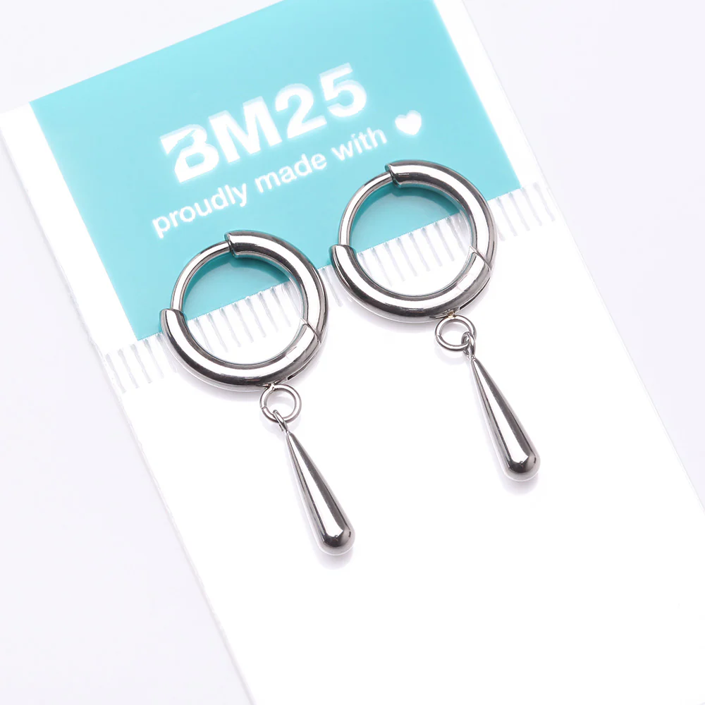 A Pair of Implant Grade Titanium Huggie Hoop Teardrop Dangle Earring - Image 4