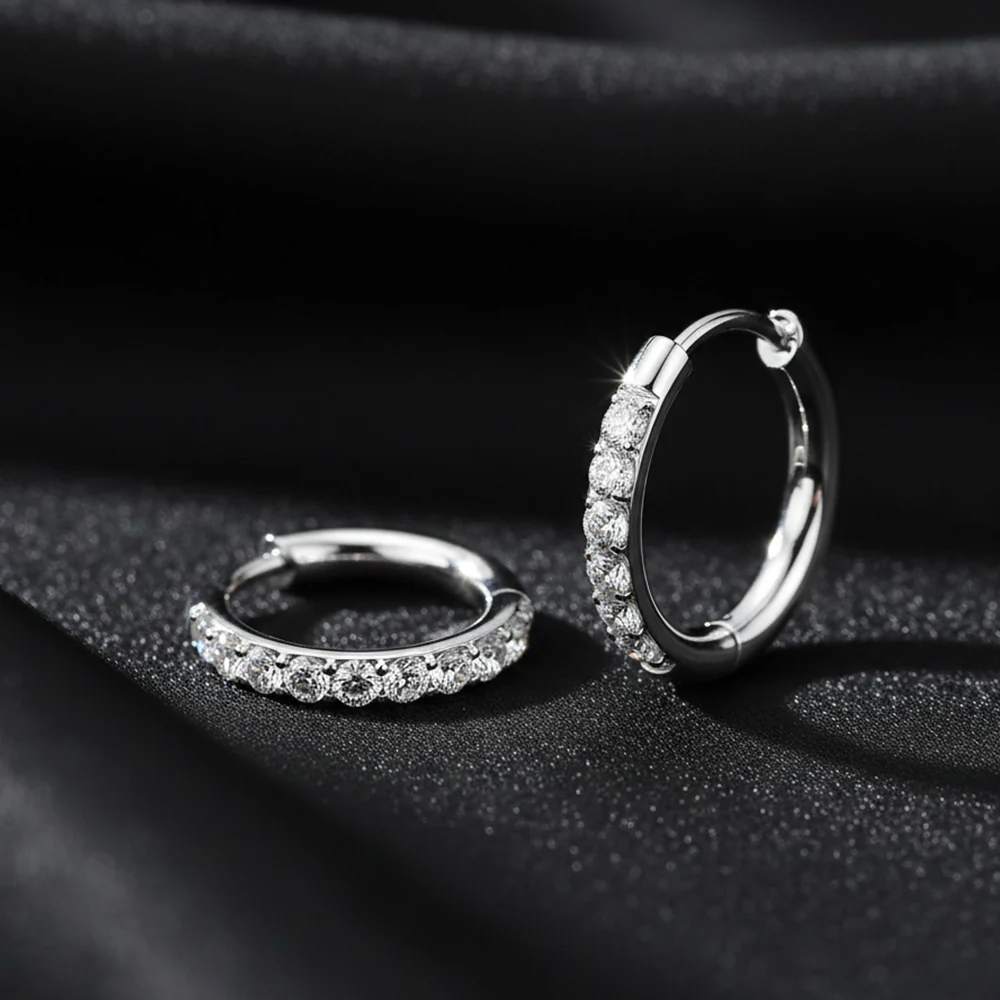 A Pair of Implant Grade Titanium Moissanite Sparkle Huggie Hoop Earring - Image 3