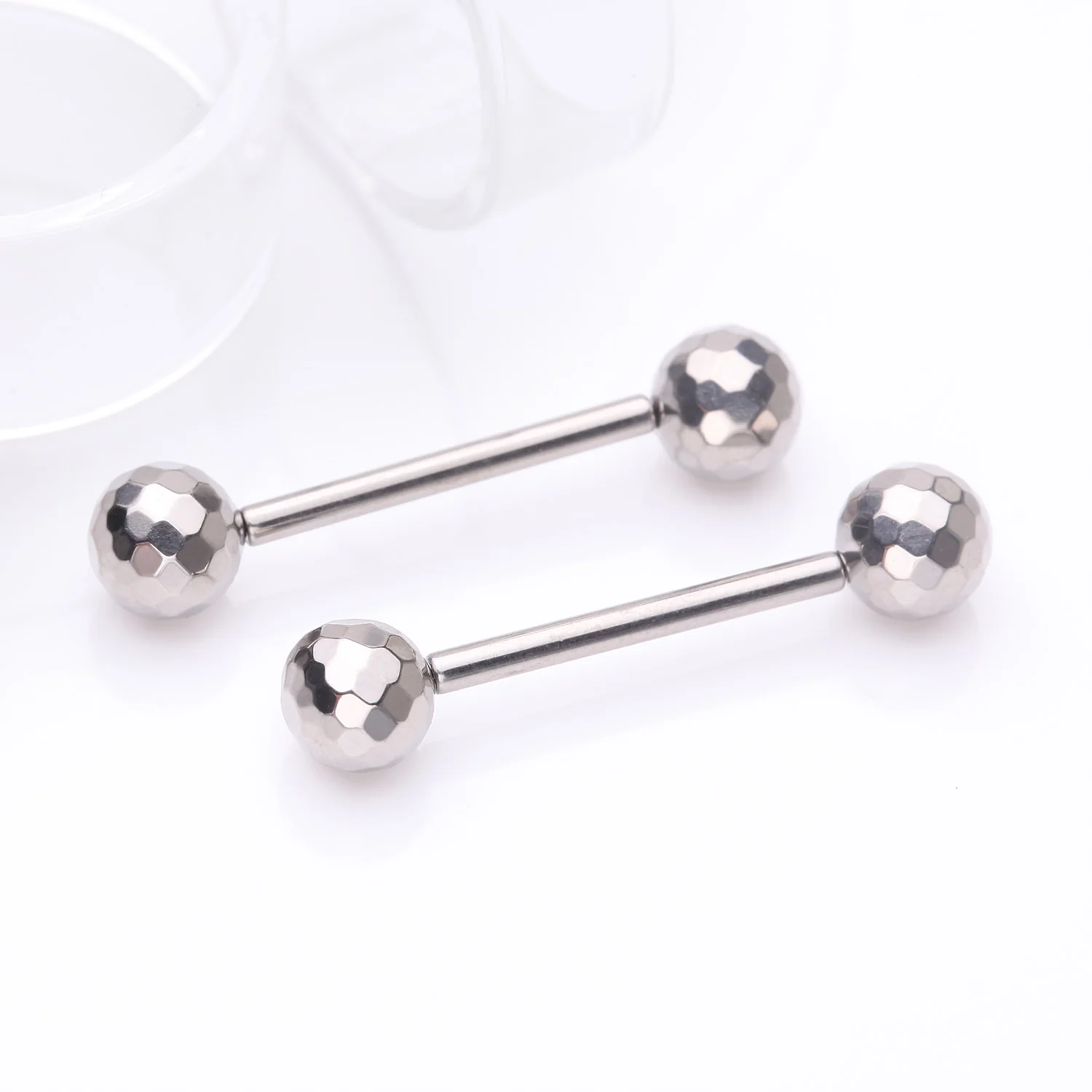 A Pair of Implant Grade Titanium Multi-Faceted OneFit Threadless Nipple Barbell - Image 2