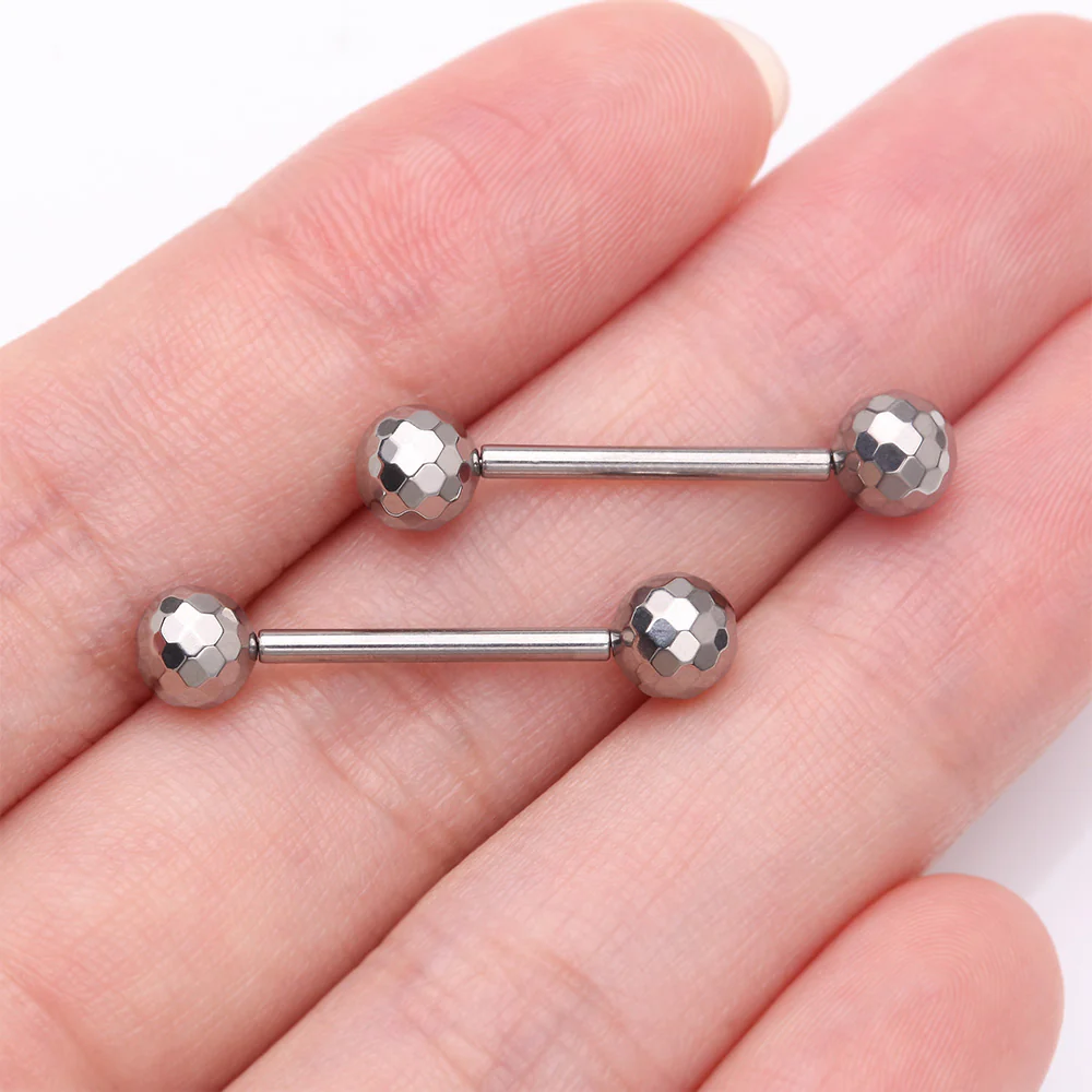A Pair of Implant Grade Titanium Multi-Faceted OneFit Threadless Nipple Barbell - Image 3