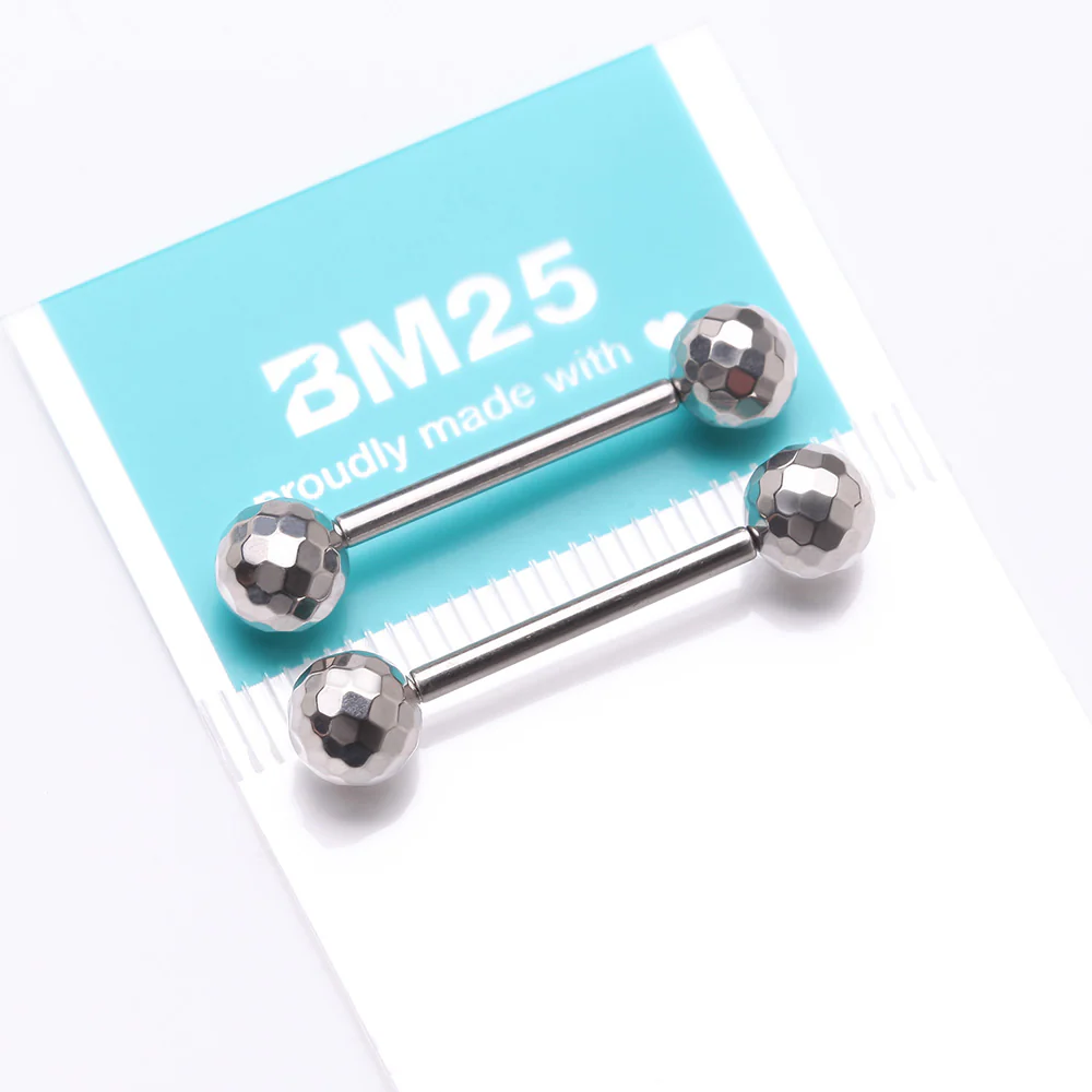 A Pair of Implant Grade Titanium Multi-Faceted OneFit Threadless Nipple Barbell - Image 4
