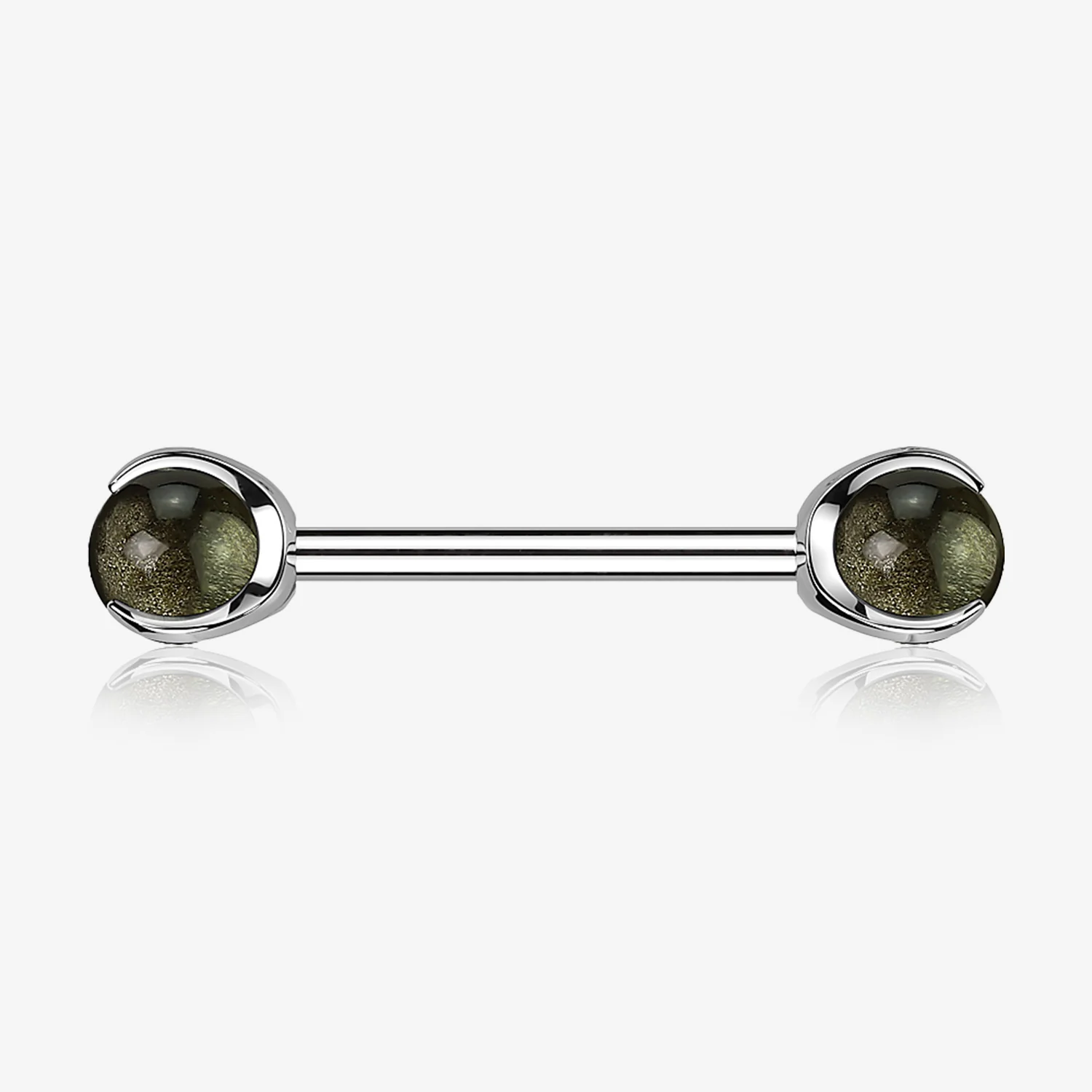 A Pair of Implant Grade Titanium Obsidian Stone Ball Claw Prong Internally Threaded Nipple Barbell