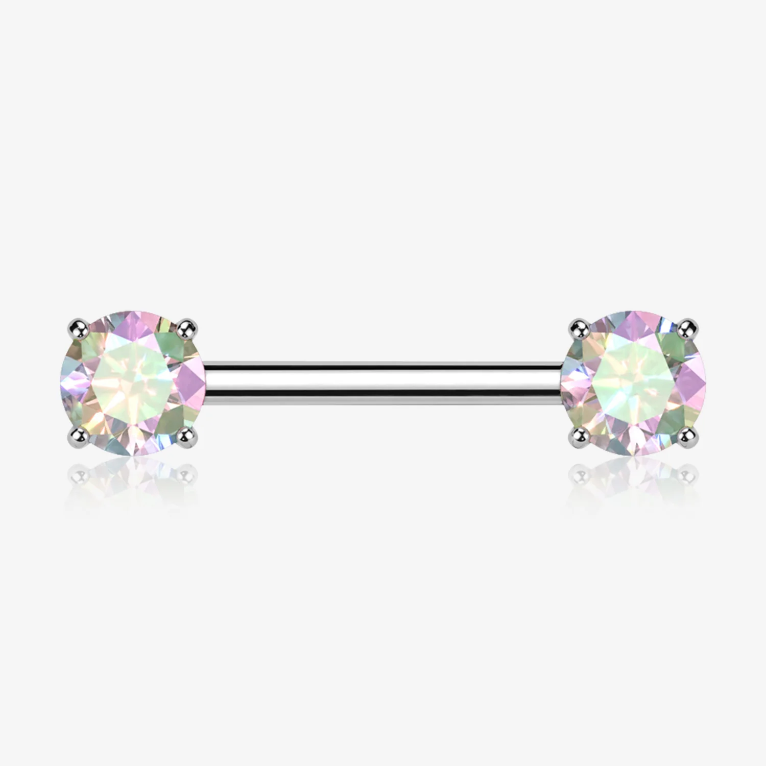 A Pair of Implant Grade Titanium OneFit Threadless Prong Gem Sparkle Nipple Barbell