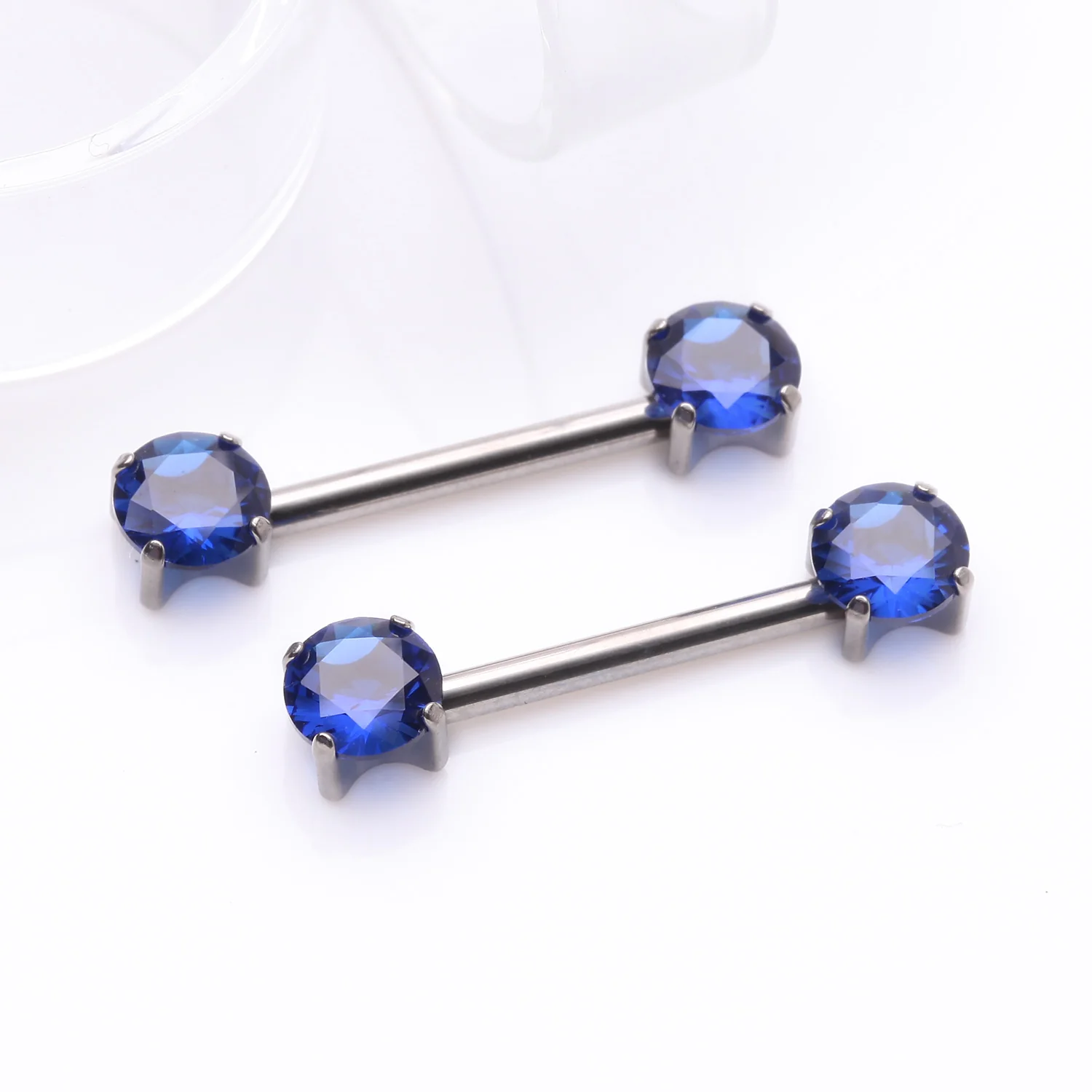 A Pair of Implant Grade Titanium OneFit Threadless Prong Gem Sparkle Nipple Barbell - Image 2
