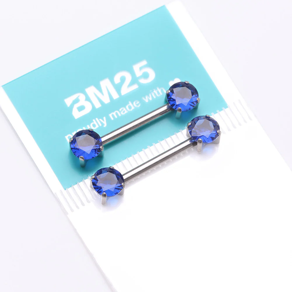 A Pair of Implant Grade Titanium OneFit Threadless Prong Gem Sparkle Nipple Barbell - Image 4
