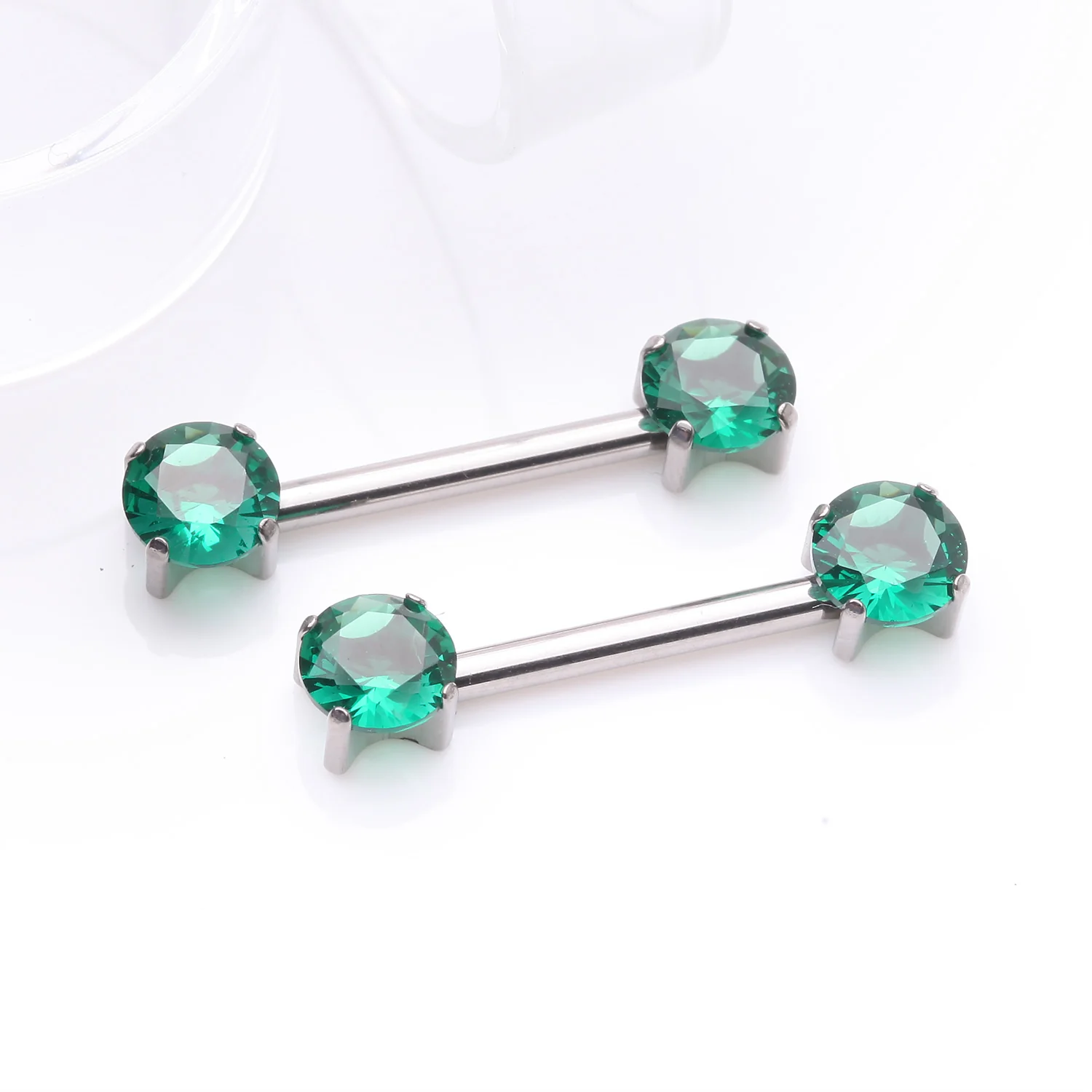 A Pair of Implant Grade Titanium OneFit Threadless Prong Gem Sparkle Nipple Barbell - Image 2