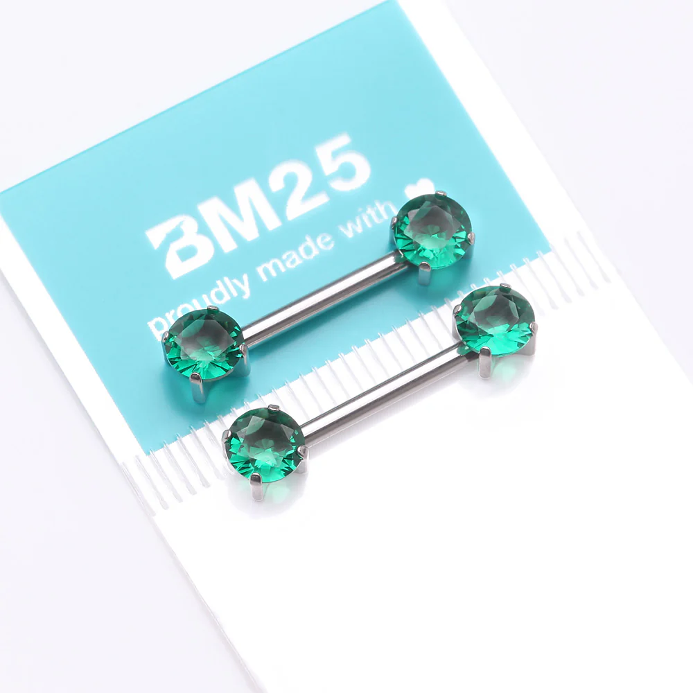 A Pair of Implant Grade Titanium OneFit Threadless Prong Gem Sparkle Nipple Barbell - Image 4