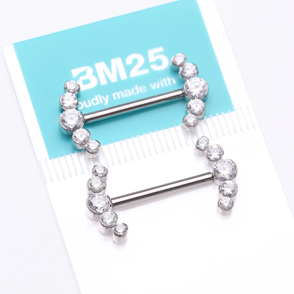 A Pair of Implant Grade Titanium Threadless Sparkle Ray Multi-Gem Nipple Barbell - Image 4