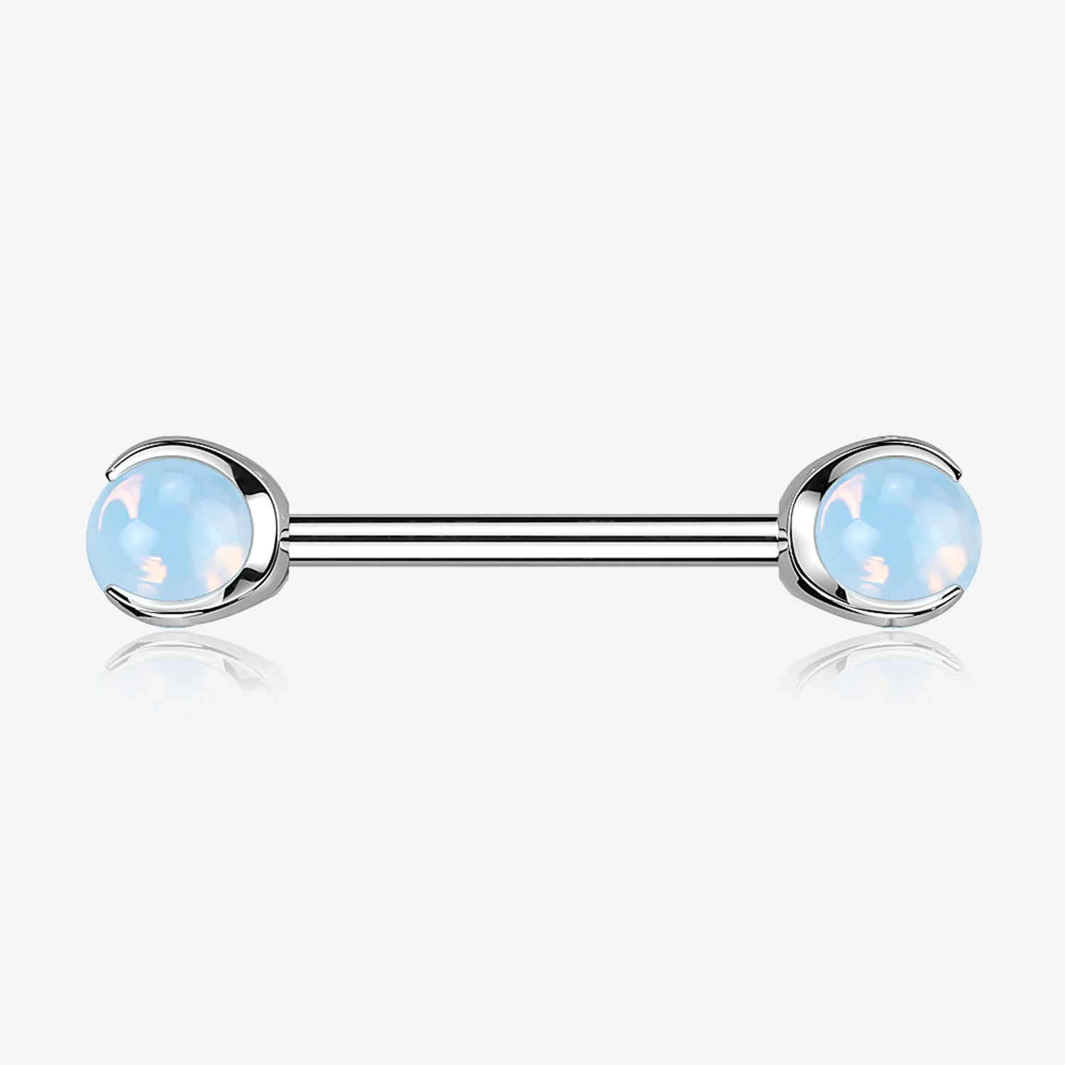 A Pair of Implant Grade Titanium Opalite Stone Ball Claw Prong Internally Threaded Nipple Barbell