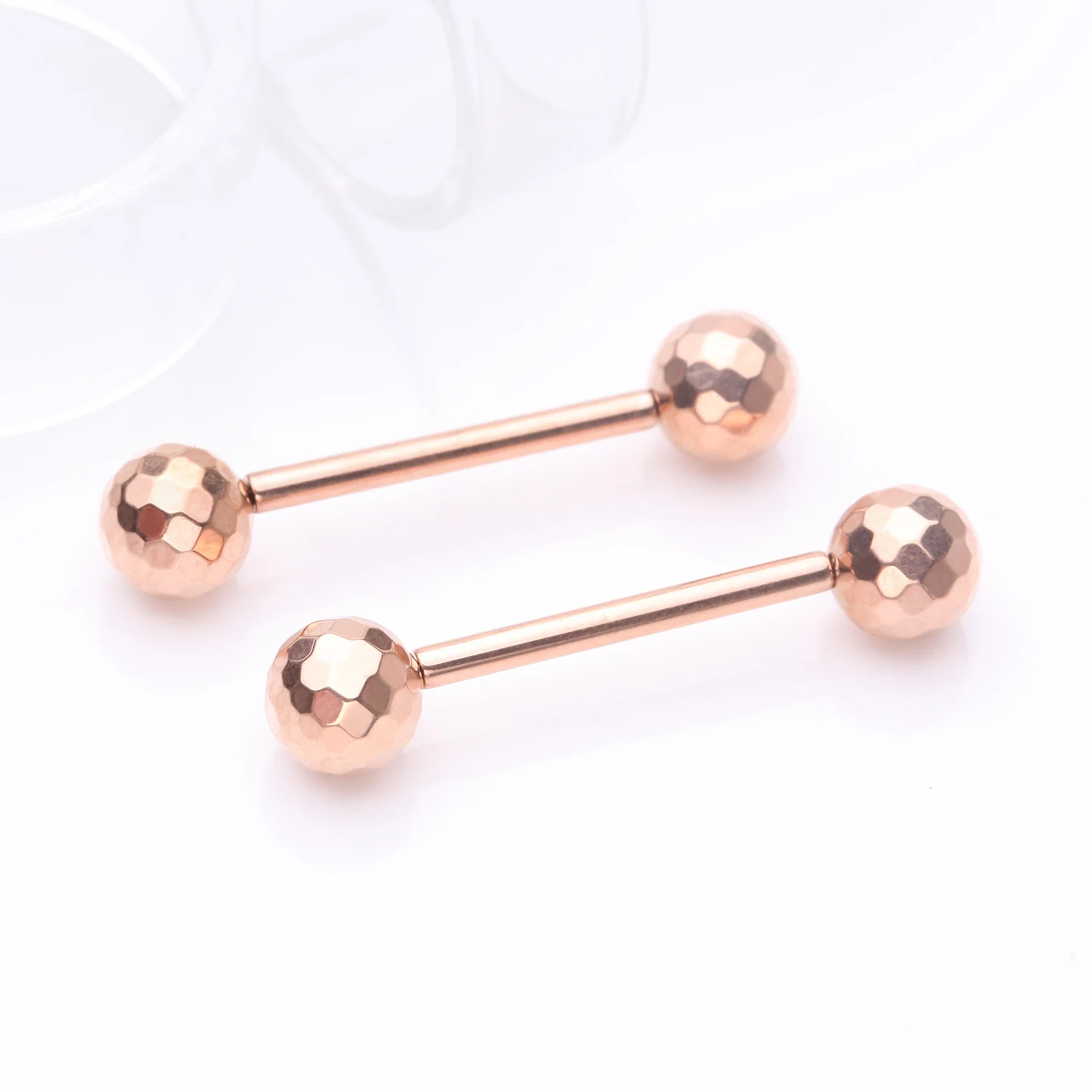 A Pair of Implant Grade Titanium Rose Gold Multi-Faceted OneFit Threadless Nipple Barbell - Image 2