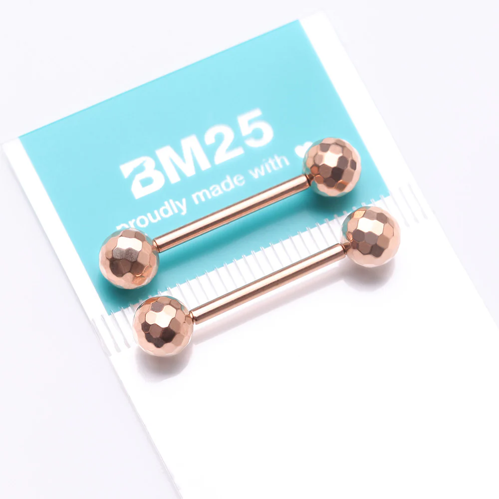 A Pair of Implant Grade Titanium Rose Gold Multi-Faceted OneFit Threadless Nipple Barbell - Image 4