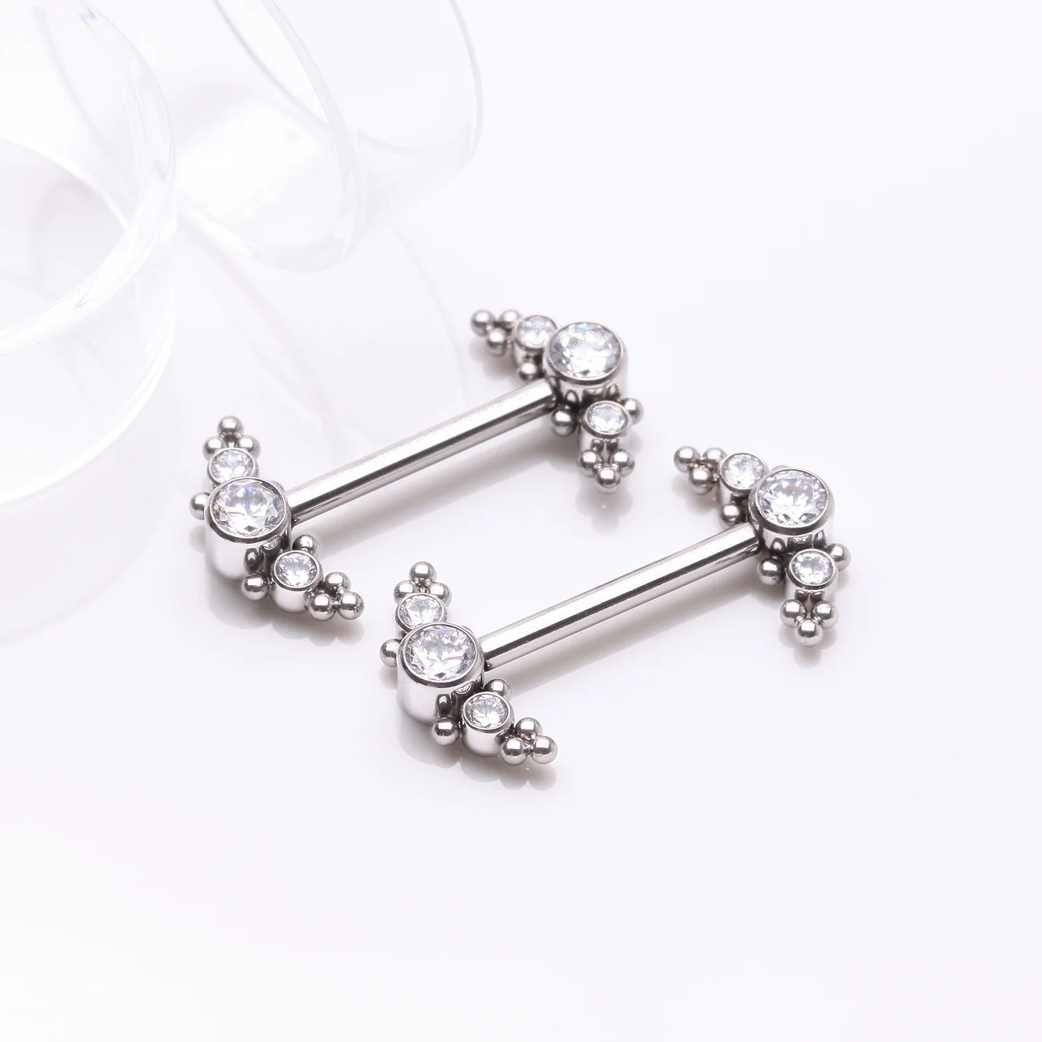 A Pair of Implant Grade Titanium Sparkle Bali Arc Internally Threaded Nipple Barbell - Image 2