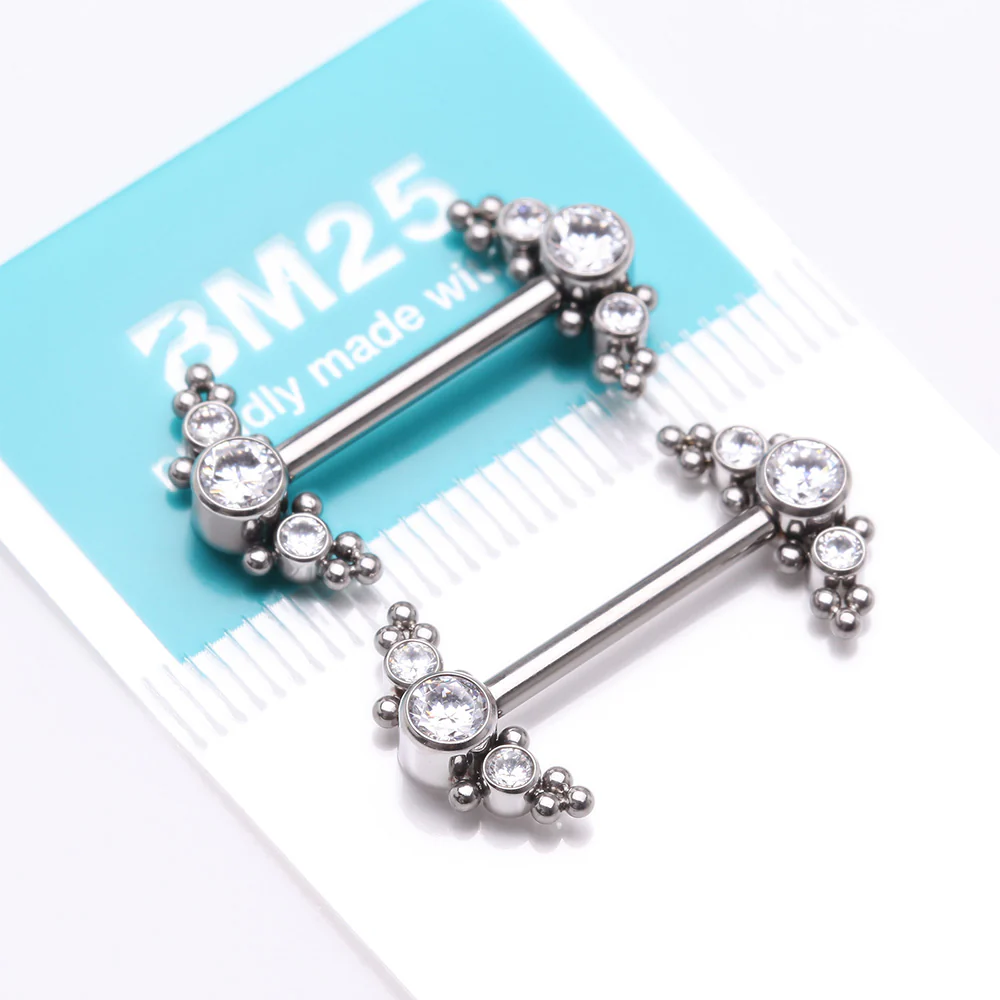 A Pair of Implant Grade Titanium Sparkle Bali Arc Internally Threaded Nipple Barbell - Image 4