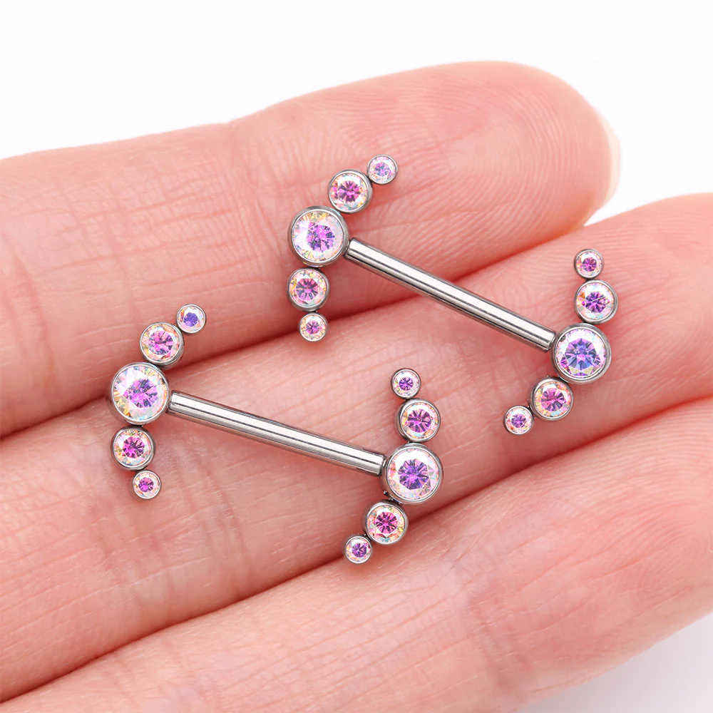 A Pair of Implant Grade Titanium Sparkle Ray Internally Threaded Nipple Barbell - Image 3