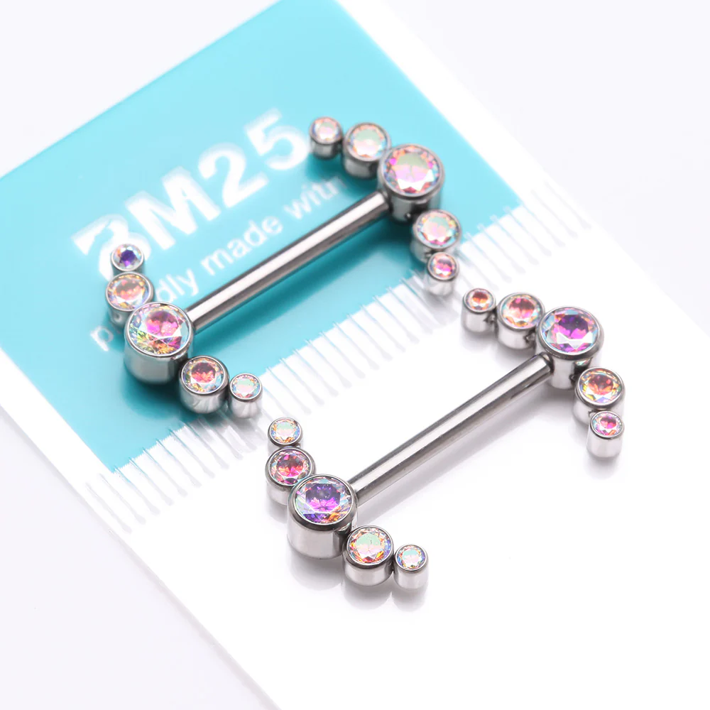 A Pair of Implant Grade Titanium Sparkle Ray Internally Threaded Nipple Barbell - Image 4