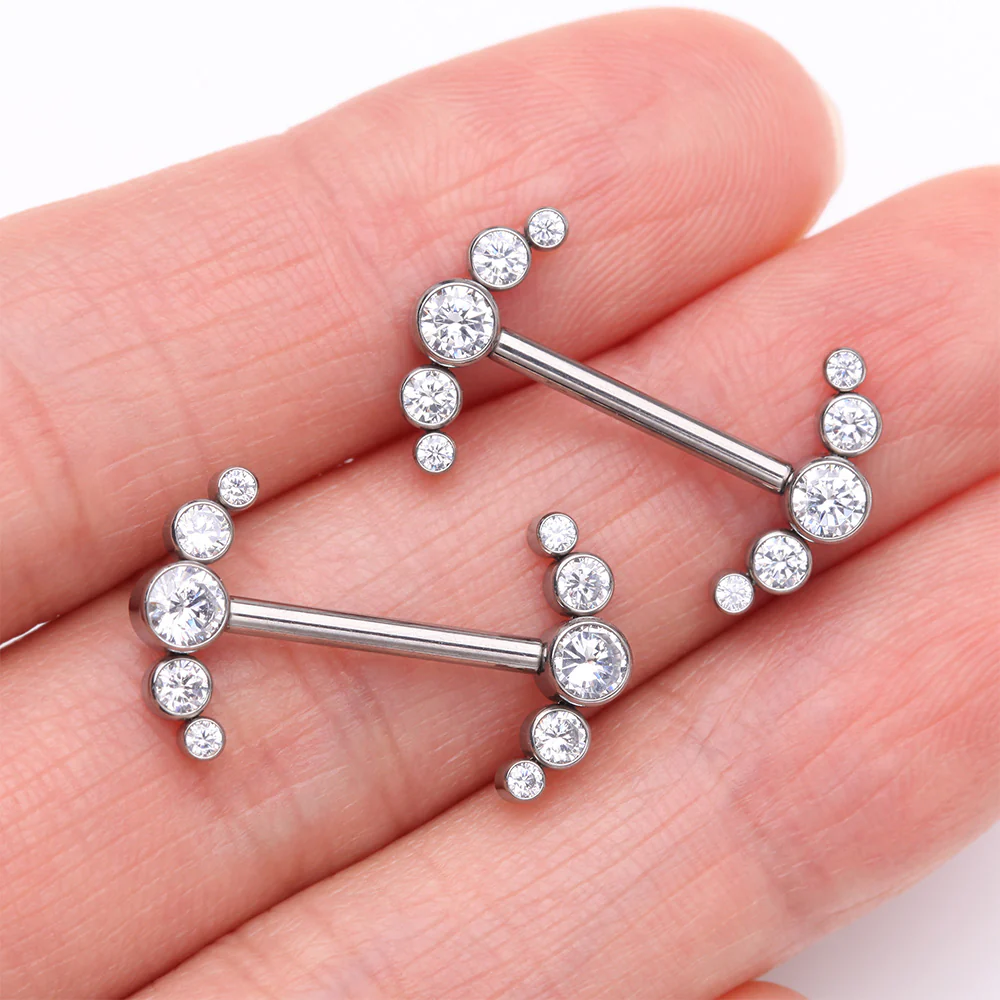 A Pair of Implant Grade Titanium Sparkle Ray Internally Threaded Nipple Barbell - Image 3