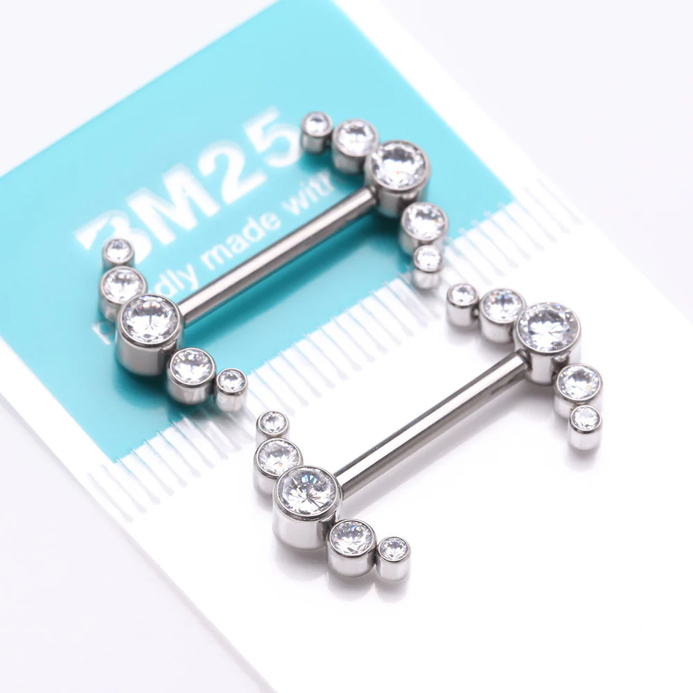 A Pair of Implant Grade Titanium Sparkle Ray Internally Threaded Nipple Barbell - Image 4